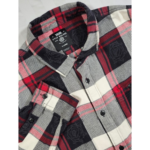 Vans Other - Vans Kyle Walker Rose Plaid Flannel Shirt Mens XL Red Black Button Skate 0031